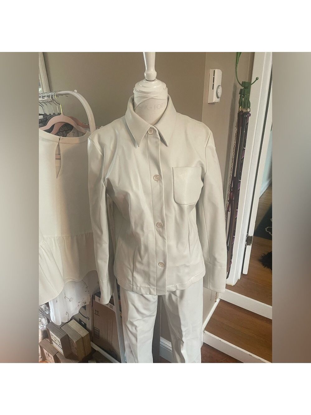 Women's Cream Two-Piece Pleather Set - Picture 2 of 12